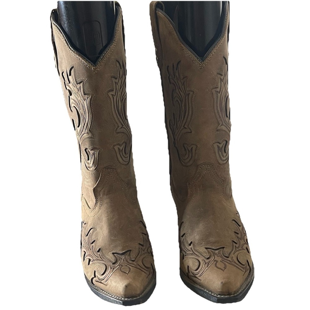 Rockin Country Brown Leather Cowboy Boots Womens Sz 9 Western Tall Shaft Rodeo